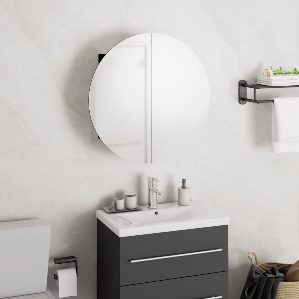 Armoire de salle de bain miroir rond et LED Noir 40x40x17,5 cm