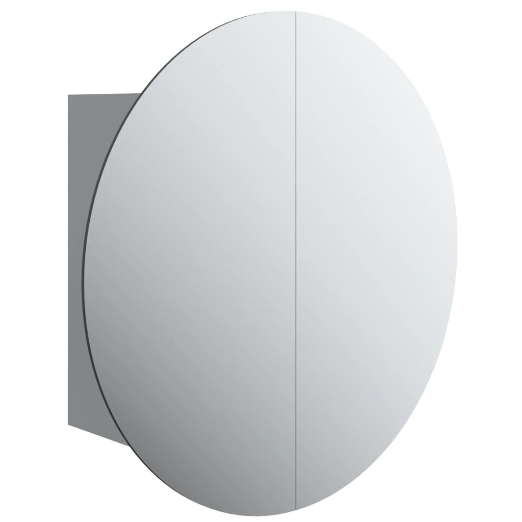 Armoire de salle de bain miroir rond et LED Gris 40x40x17,5 cm