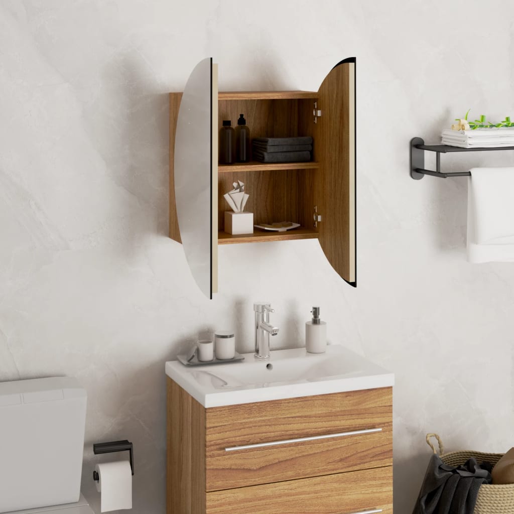 Armoire de salle de bain miroir rond et LED Chêne 40x40x17,5 cm