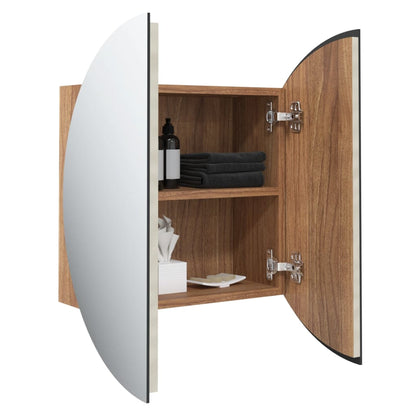 Armoire de salle de bain miroir rond et LED Chêne 40x40x17,5 cm