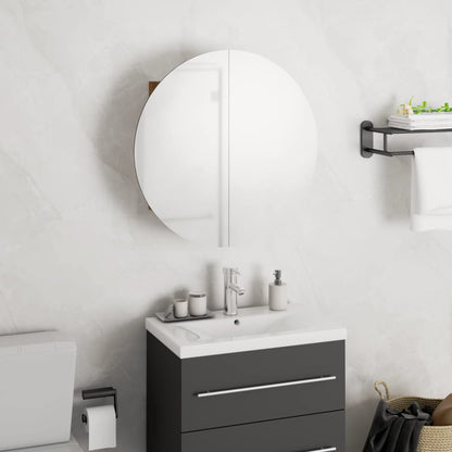 Armoire de salle de bain miroir rond et LED Chêne 40x40x17,5 cm