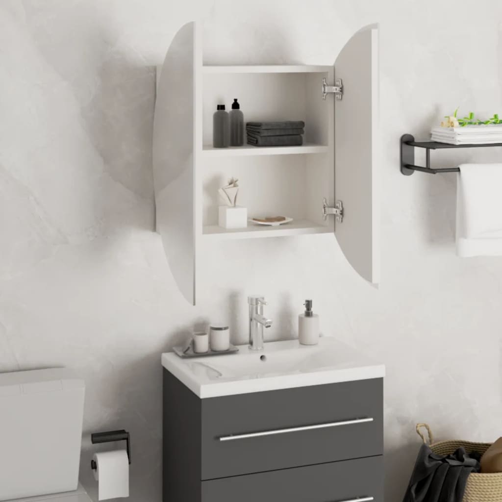 Armoire de salle de bain miroir rond et LED Blanc 47x47x17,5 cm