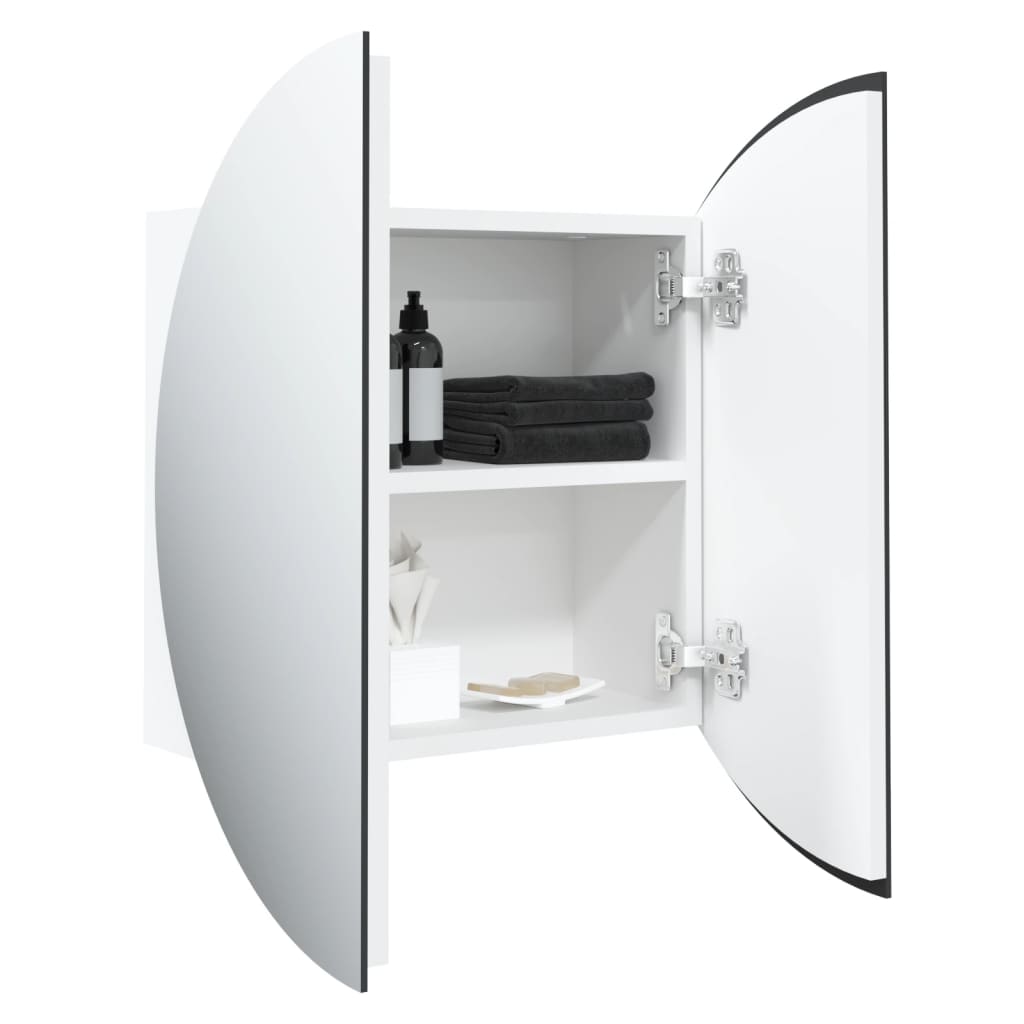 Armoire de salle de bain miroir rond et LED Blanc 47x47x17,5 cm