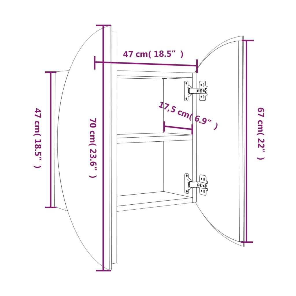 Armoire de salle de bain miroir rond et LED Blanc 47x47x17,5 cm