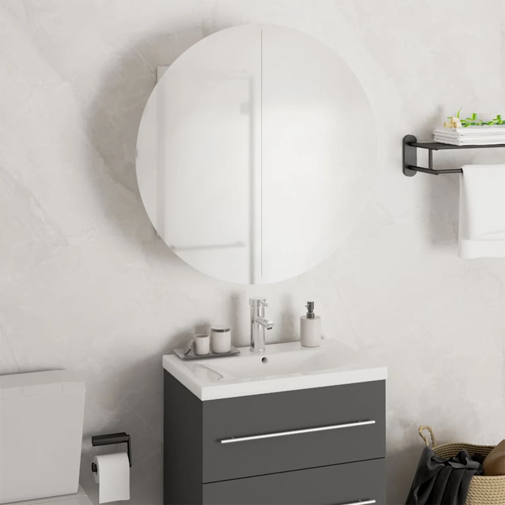 Armoire de salle de bain miroir rond et LED Blanc 47x47x17,5 cm