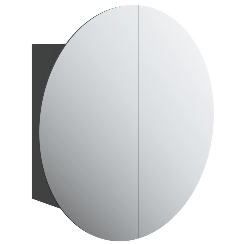 Armoire de salle de bain miroir rond et LED Noir 47x47x17,5 cm