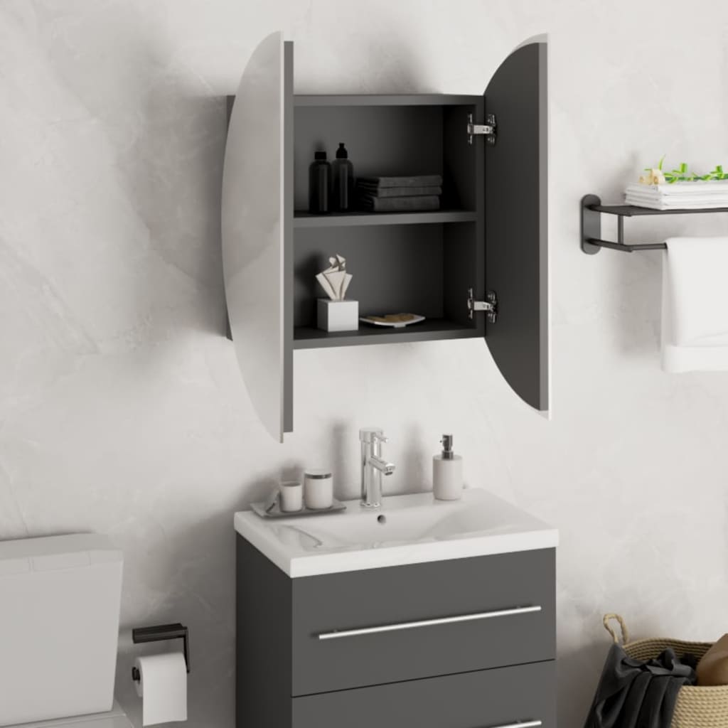 Armoire de salle de bain miroir rond et LED Gris 47x47x17,5 cm