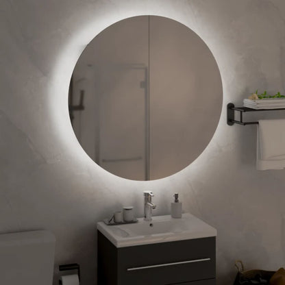 Armoire de salle de bain miroir rond et LED Blanc 54x54x17,5 cm