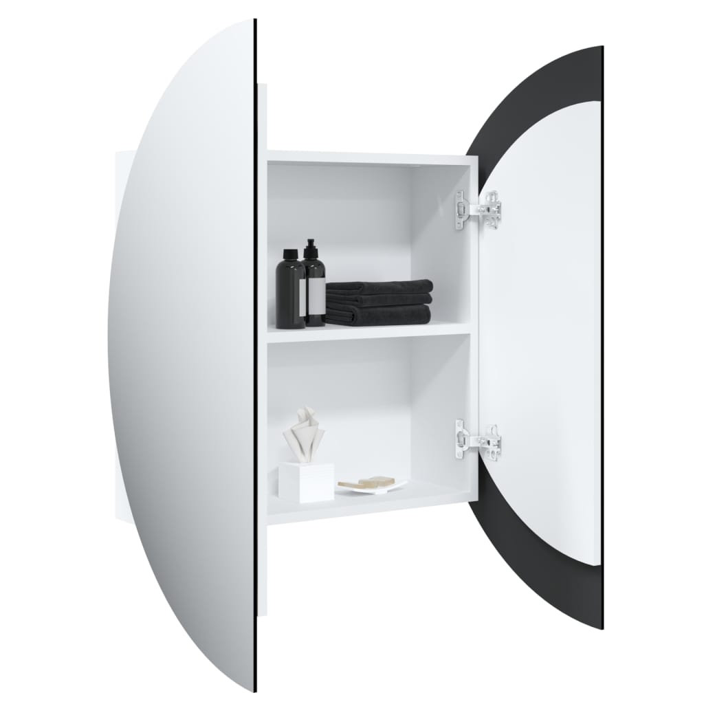 Armoire de salle de bain miroir rond et LED Blanc 54x54x17,5 cm