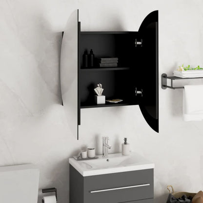 Armoire de salle de bain miroir rond et LED Noir 54x54x17,5 cm