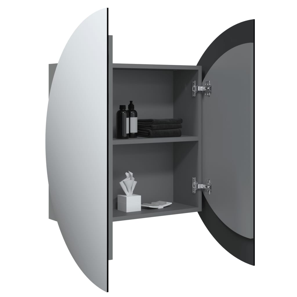 Armoire de salle de bain miroir rond et LED Gris 54x54x17,5 cm