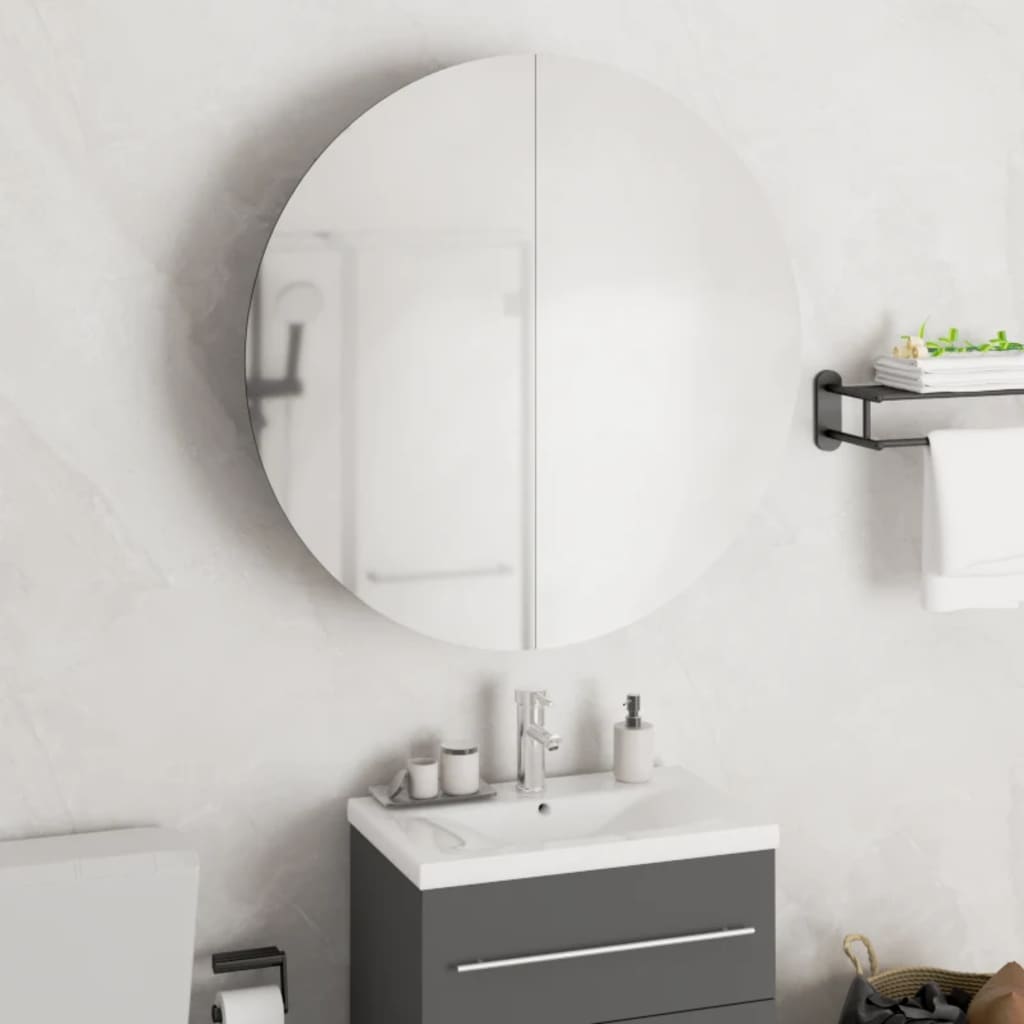 Armoire de salle de bain miroir rond et LED Gris 54x54x17,5 cm