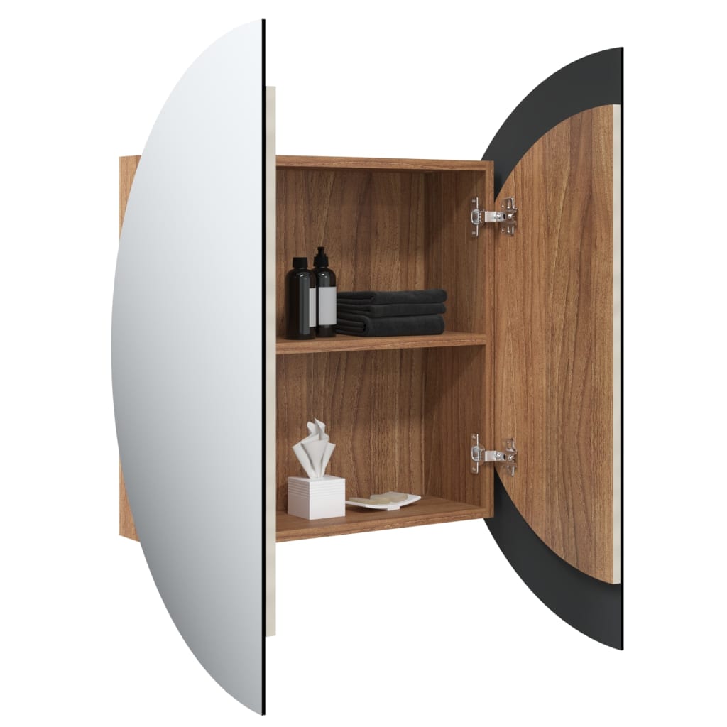 Armoire de salle de bain miroir rond et LED Chêne 54x54x17,5 cm