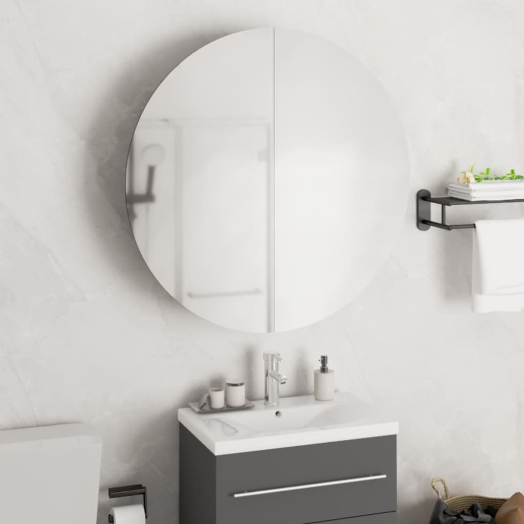 Armoire de salle de bain miroir rond et LED Chêne 54x54x17,5 cm