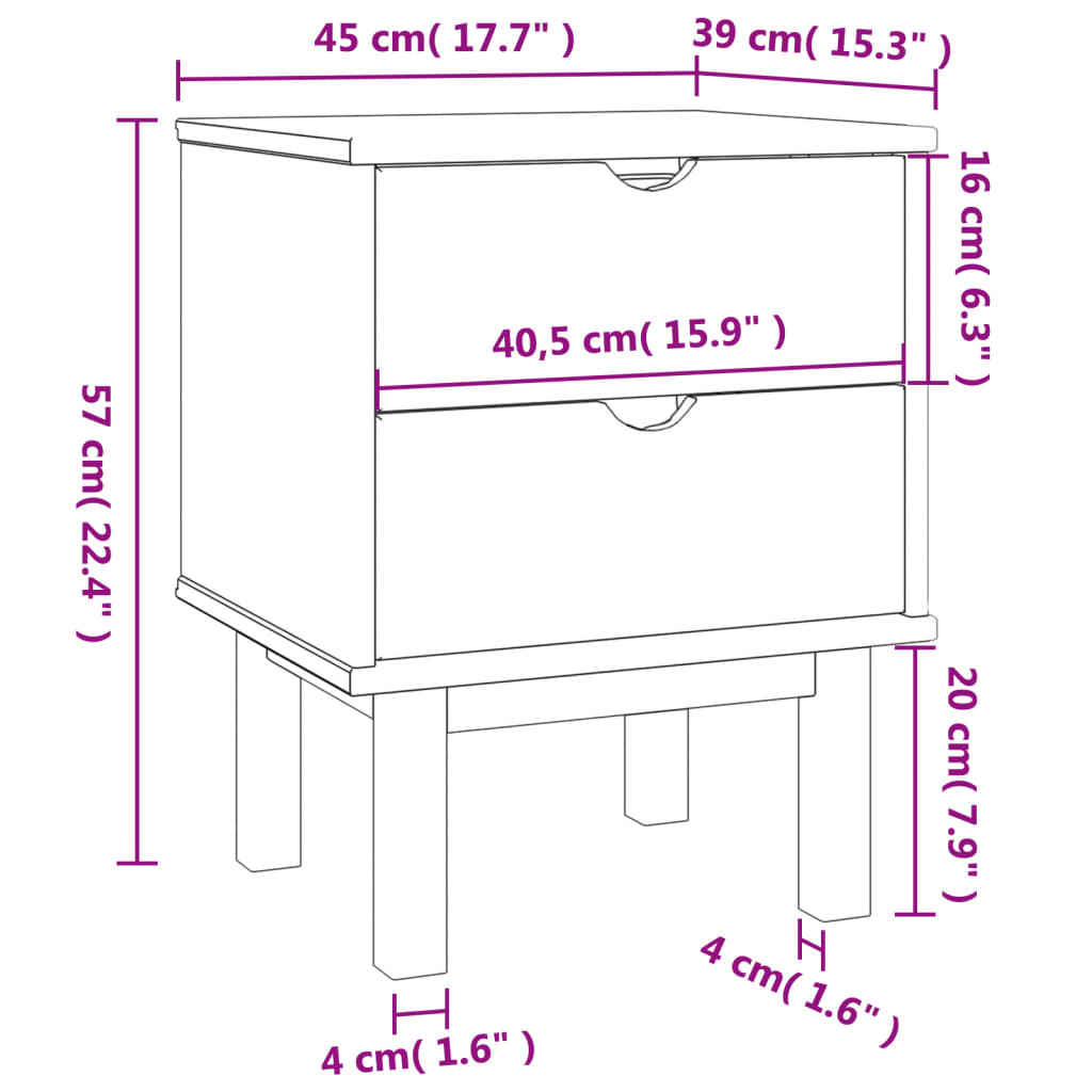 Table de chevet OTTA marron et blanc 45x39x57cm bois pin massif