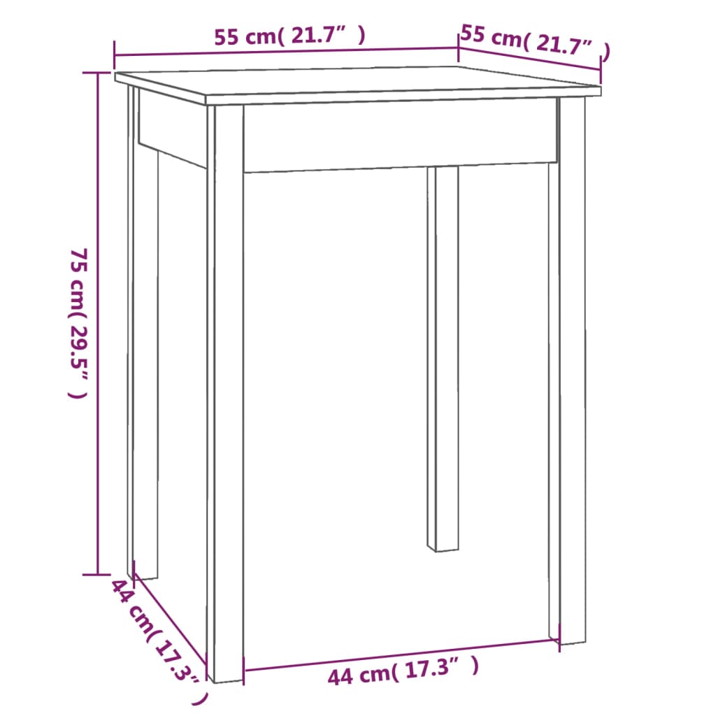 Table à manger 55x55x75 cm Bois massif de pin