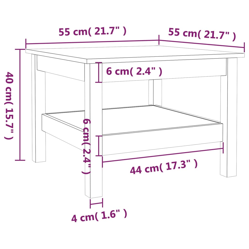 Table basse 55x55x40 cm Bois massif de pin