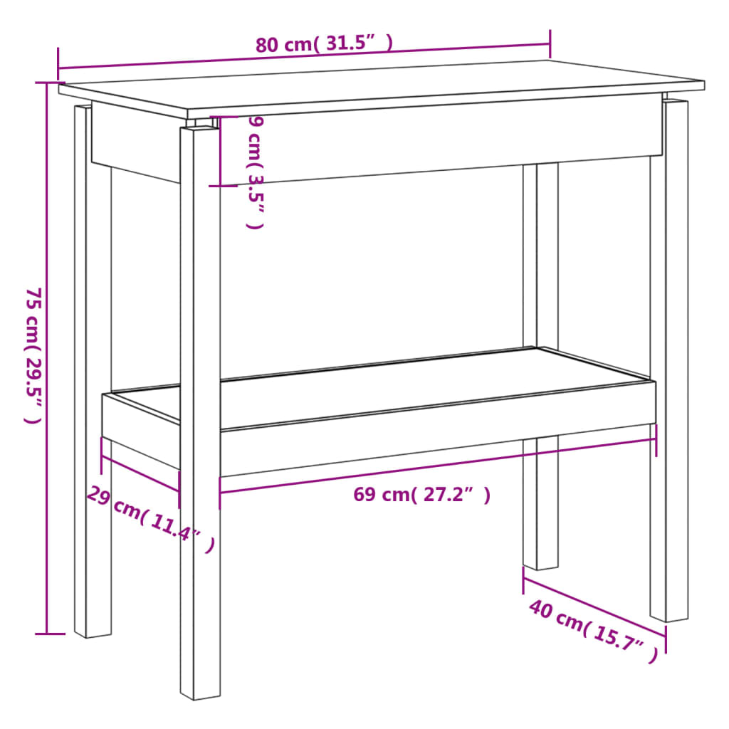 Table console Blanc 80x40x75 cm Bois de pin solide