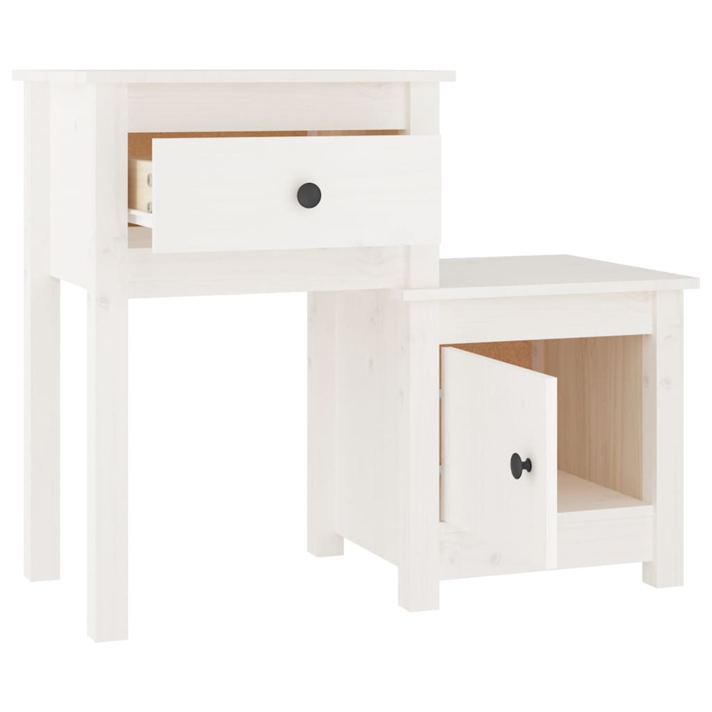 Table de chevet Blanc 79,5x38x65,5 cm Bois de pin massif