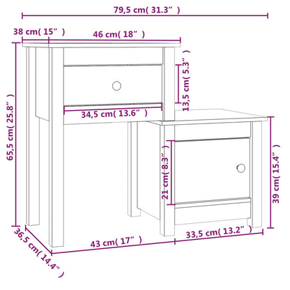 Table de chevet Blanc 79,5x38x65,5 cm Bois de pin massif