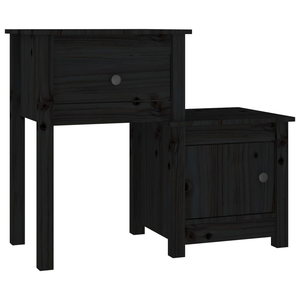 Table de chevet Noir 79,5x38x65,5 cm Bois de pin massif