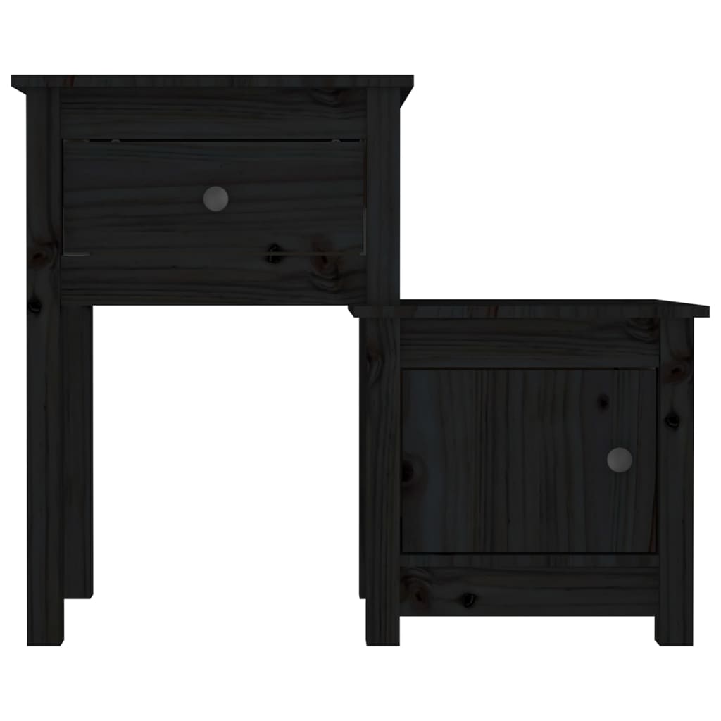 Table de chevet Noir 79,5x38x65,5 cm Bois de pin massif