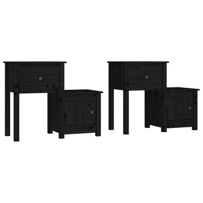 Tables de chevet 2 pcs Noir 79,5x38x65,5 cm Bois de pin massif