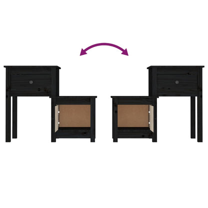 Tables de chevet 2 pcs Noir 79,5x38x65,5 cm Bois de pin massif