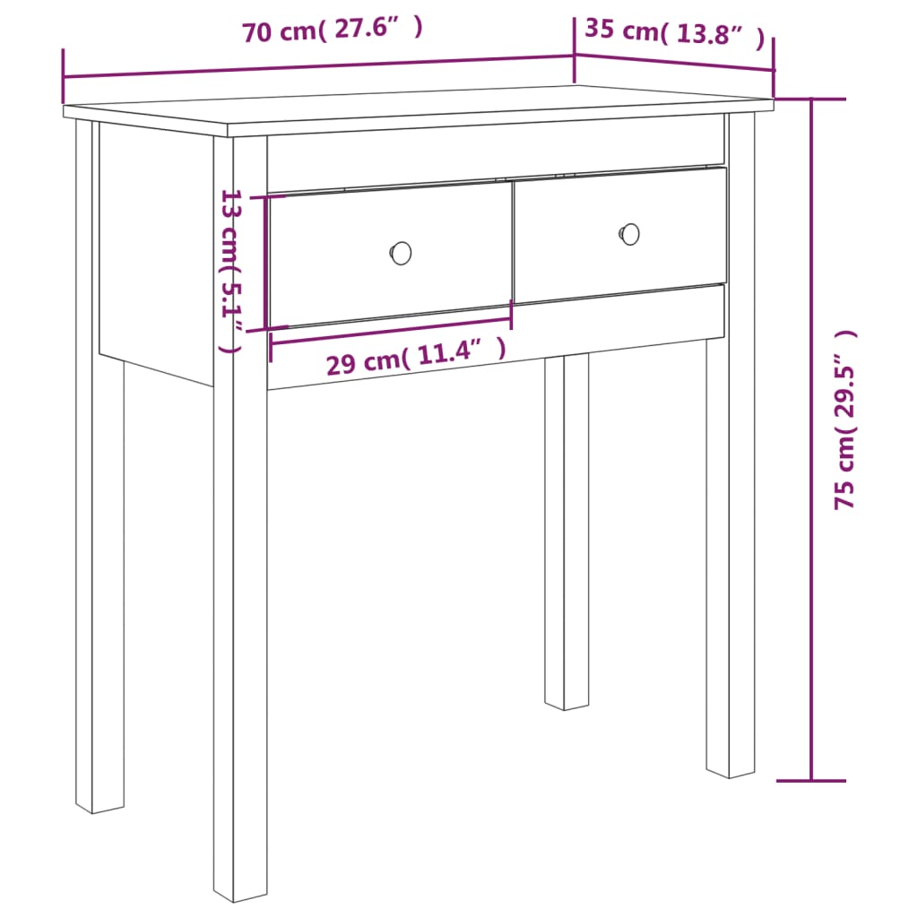 Table console Marron miel 70x35x75 cm Bois massif de pin