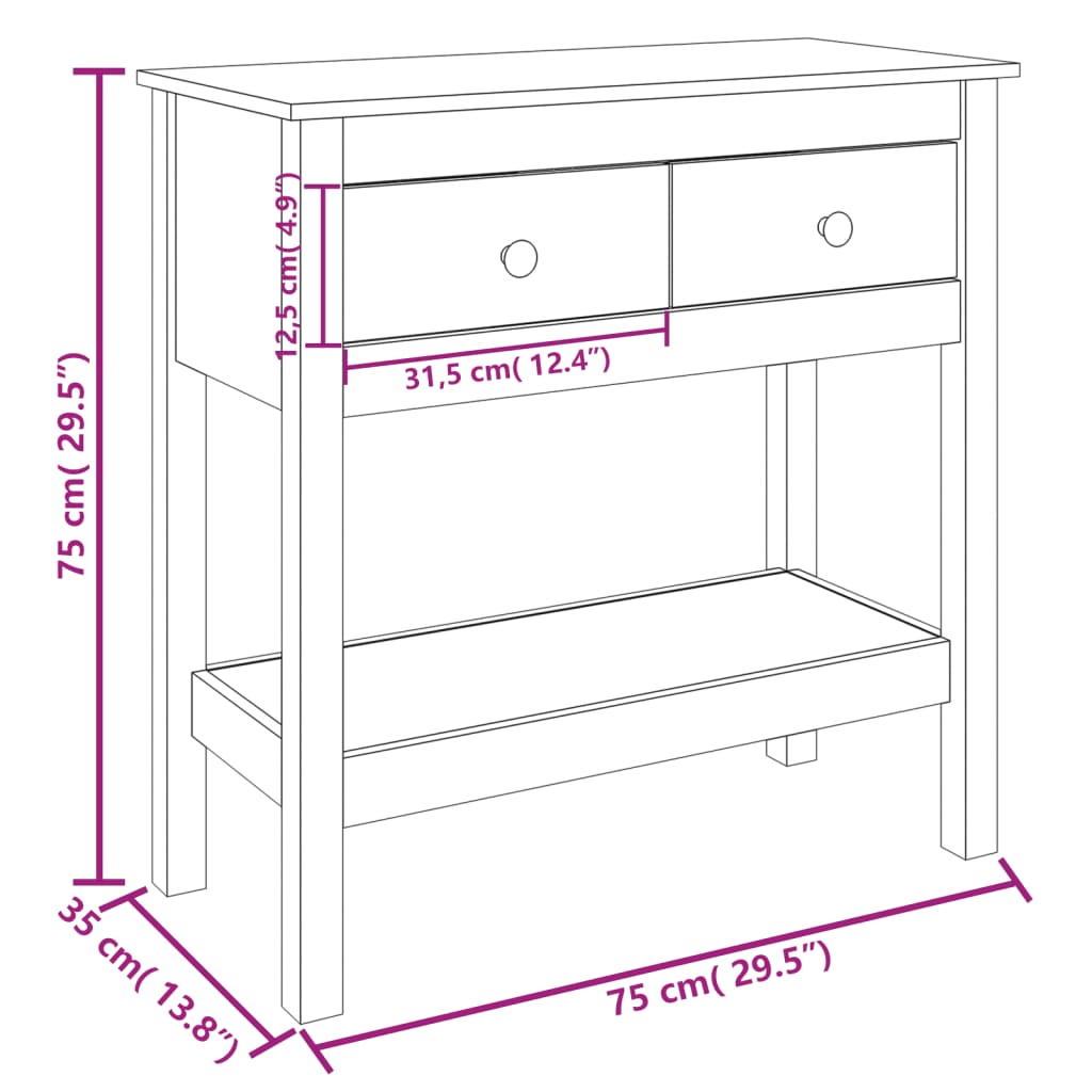 Table console 75x35x75 cm Bois massif de pin