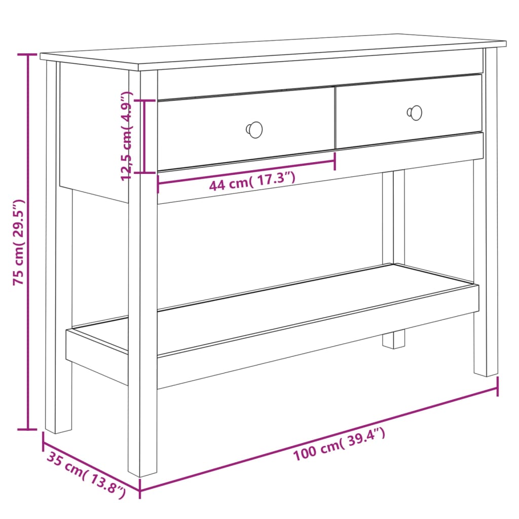 Table console Blanc 100x35x75 cm Bois massif de pin