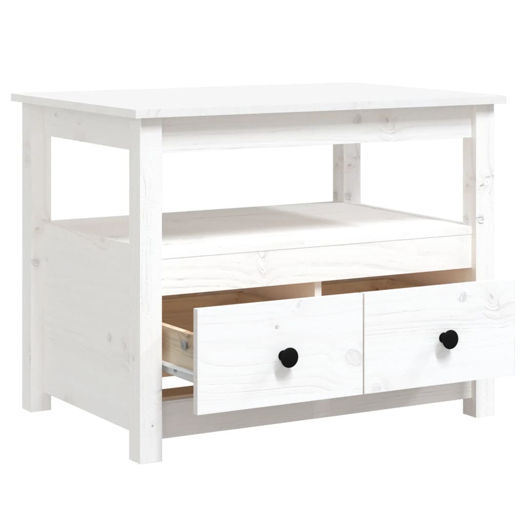 Table basse Blanc 71x49x55 cm Bois massif de pin