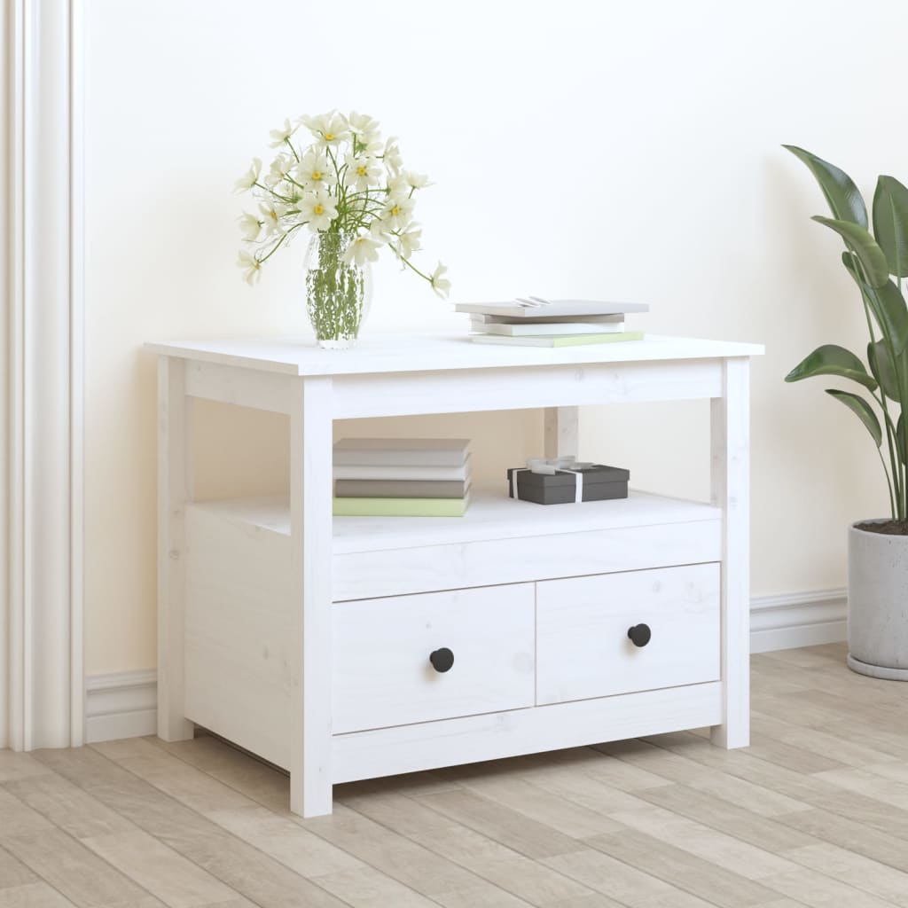 Table basse Blanc 71x49x55 cm Bois massif de pin