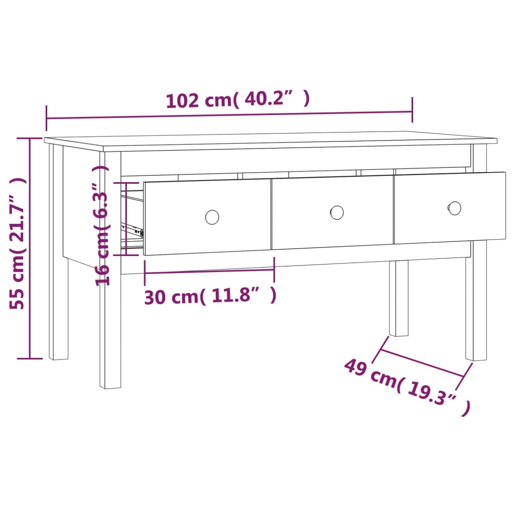 Table basse Gris 102x49x55 cm Bois massif de pin