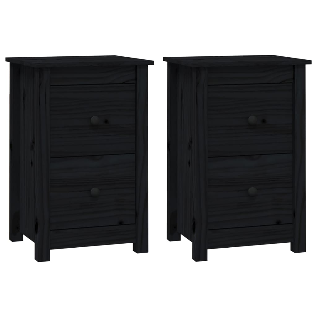 Tables de chevet 2 pcs Noir 40x35x61,5 cm Bois de pin massif