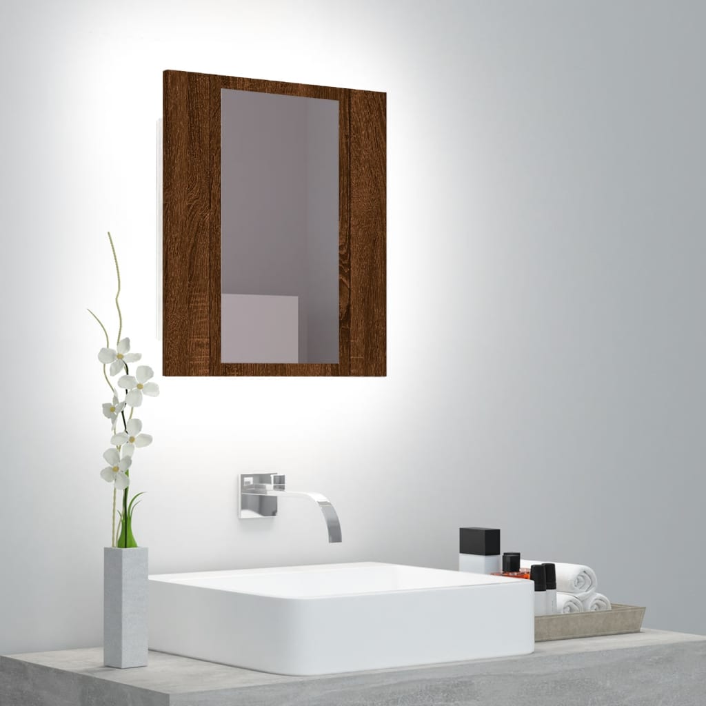 Armoire à miroir LED de salle de bain chêne marron 40x12x45 cm