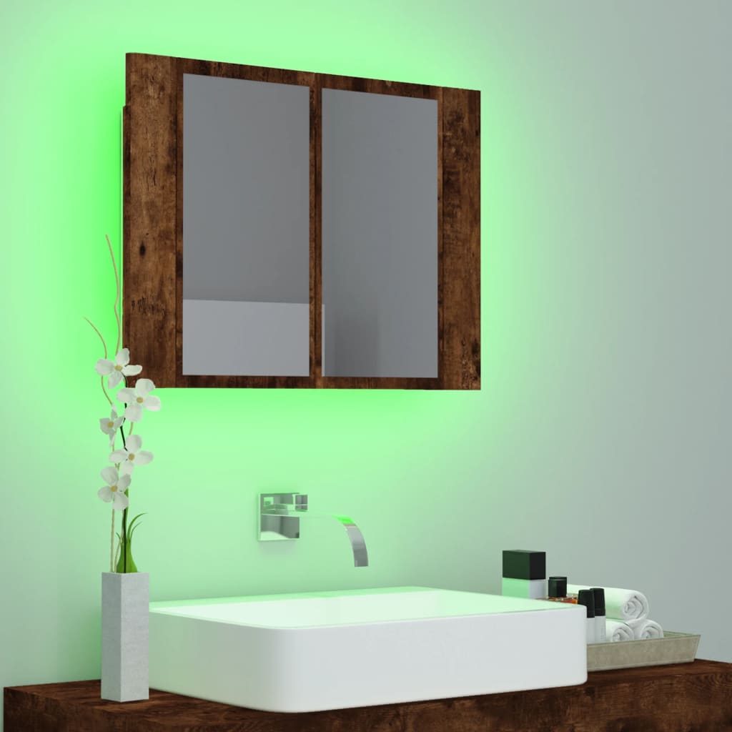 Armoire à miroir LED Chêne fumé 60x12x45 cm Bois d'ingénierie