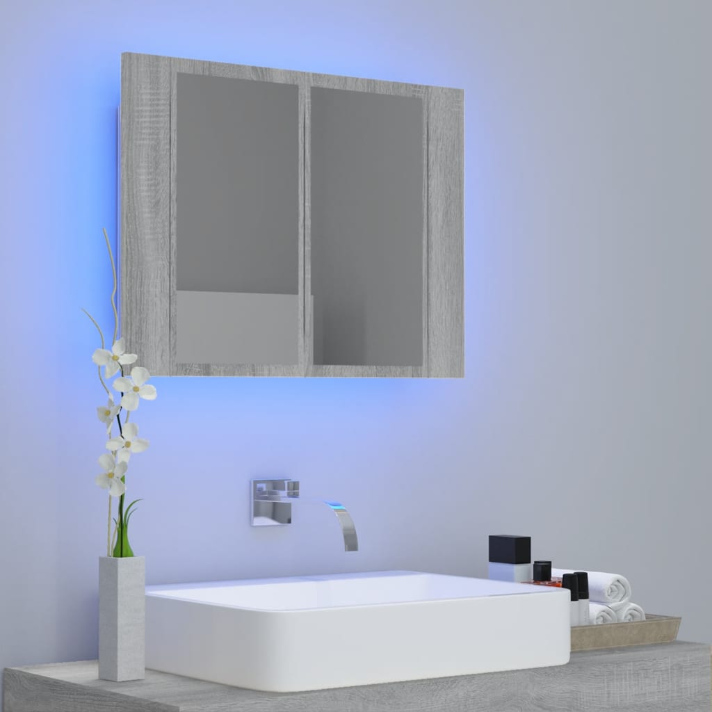 Armoire à miroir LED Sonoma gris 60x12x45 cm Bois d'ingénierie