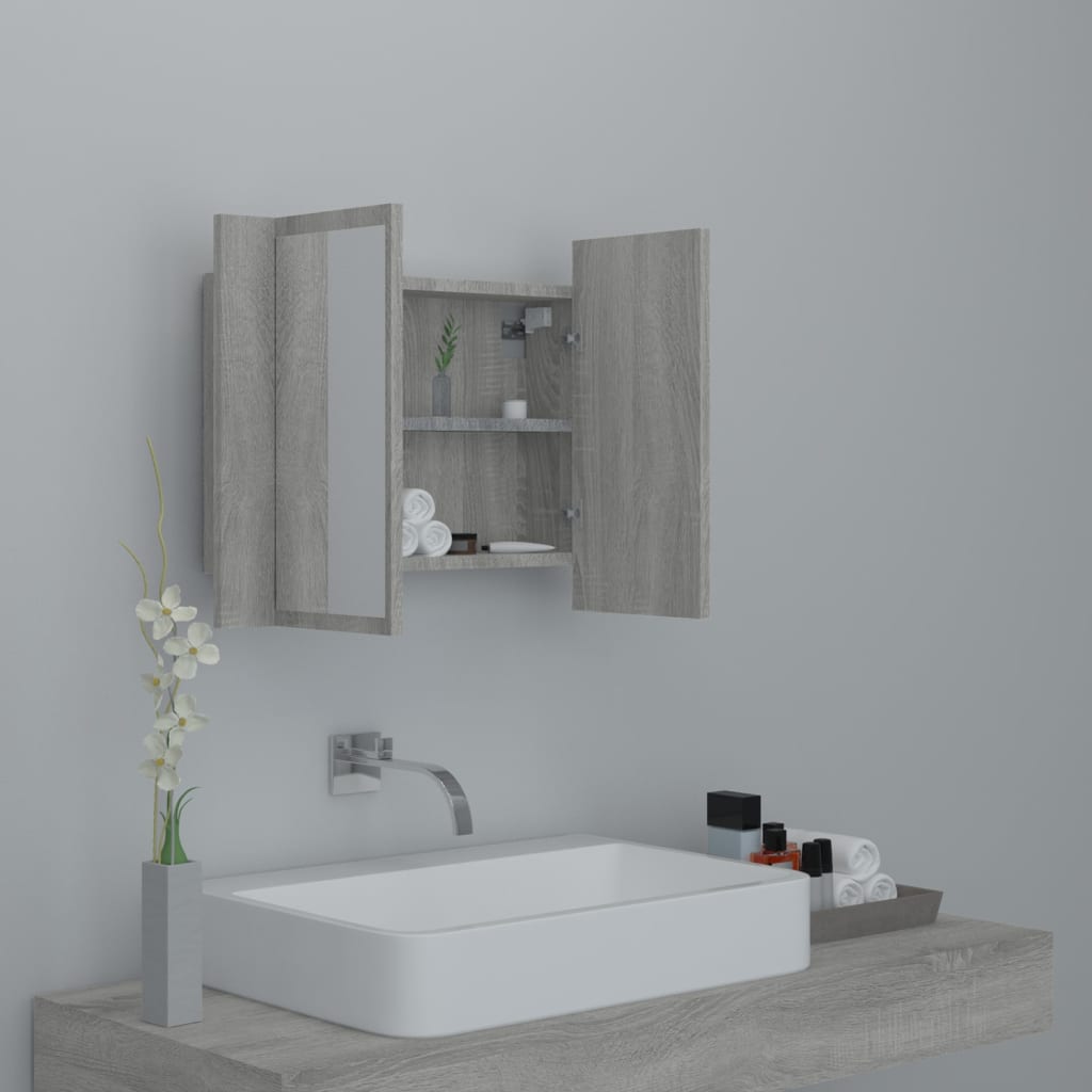 Armoire à miroir LED Sonoma gris 60x12x45 cm Bois d'ingénierie