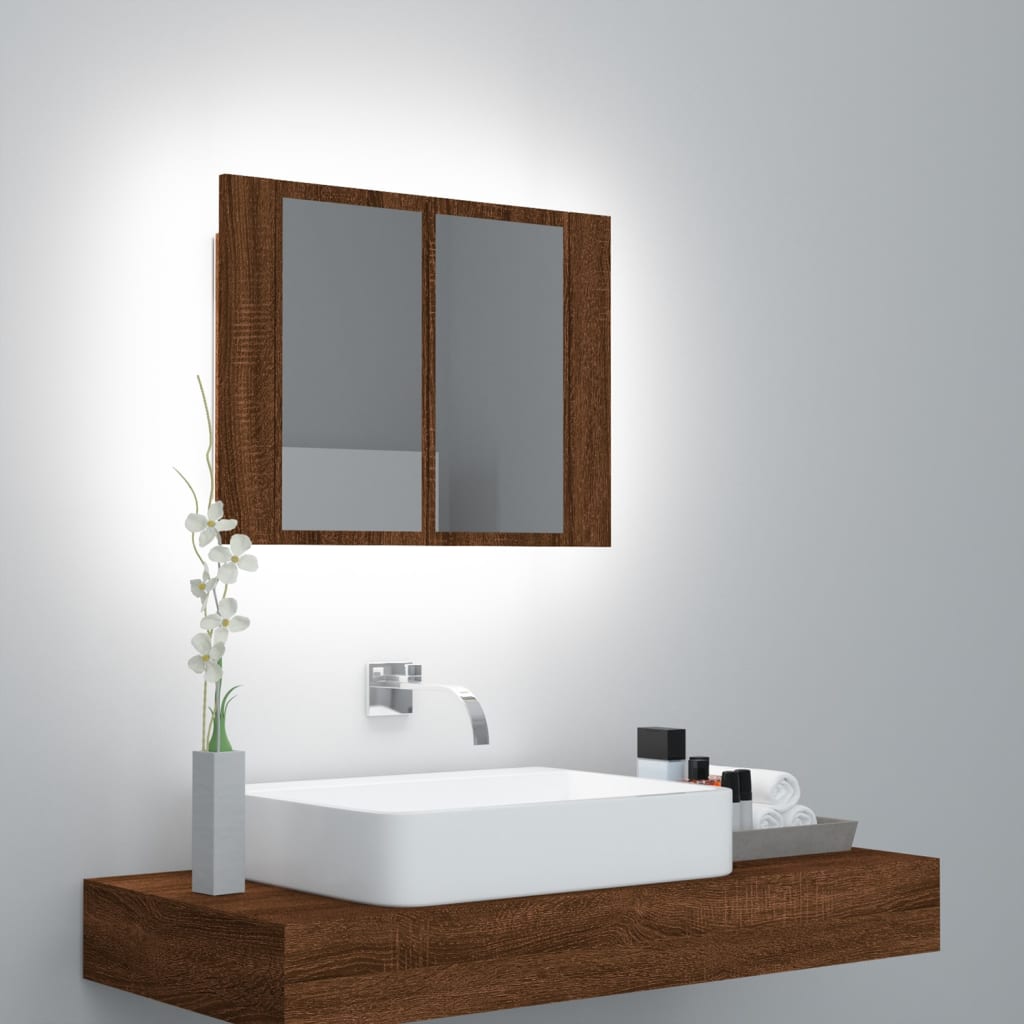 Armoire à miroir LED Chêne marron 60x12x45 cm Bois d'ingénierie