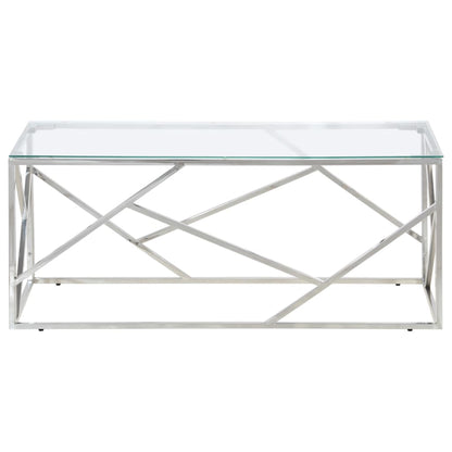 Table basse argenté acier inoxydable et verre trempé