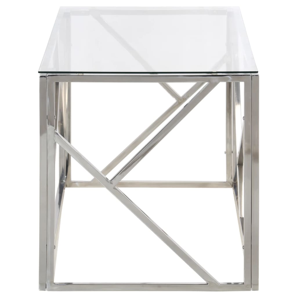 Table basse argenté acier inoxydable et verre trempé