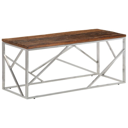 Table basse argenté inox et bois de mélèze massif