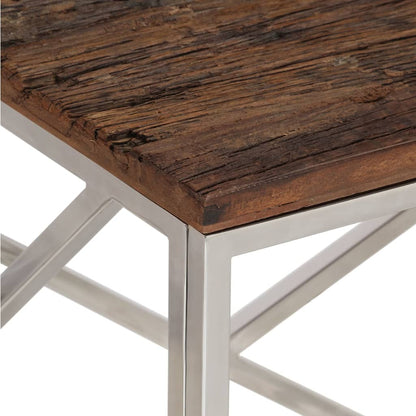 Table basse argenté inox et bois de mélèze massif