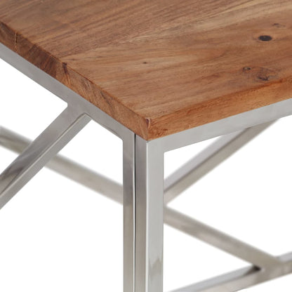 Table basse argenté acier inoxydable et bois massif d'acacia