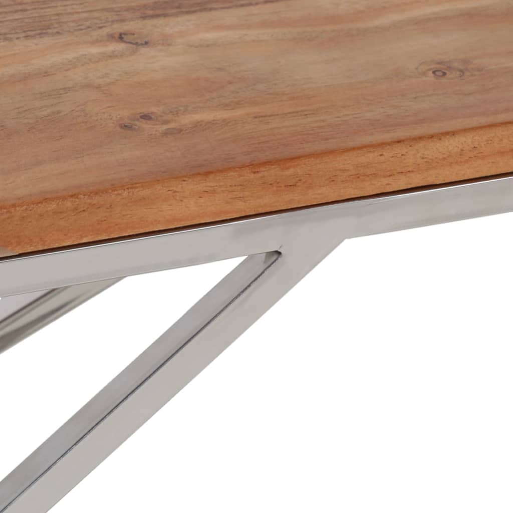 Table basse argenté acier inoxydable et bois massif d'acacia