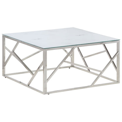 Table basse argenté acier inoxydable et verre trempé