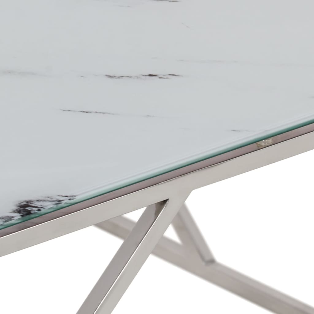 Table basse argenté acier inoxydable et verre trempé