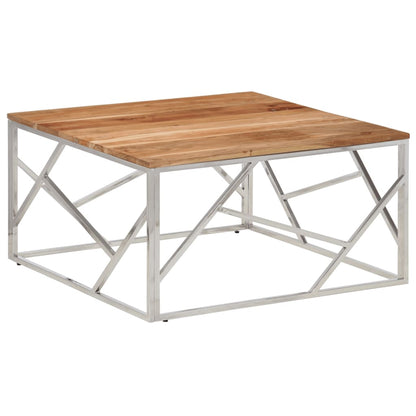 Table basse argenté acier inoxydable et bois massif d'acacia