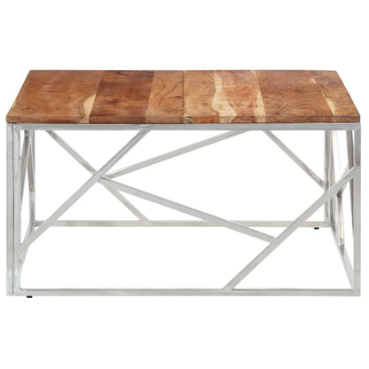 Table basse argenté acier inoxydable et bois massif d'acacia